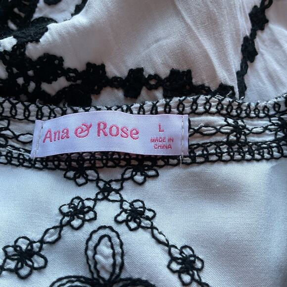 Ana & Rose Black & White Peplum Cropped Boho Artsy Hippy Top Blouse L - Picture 4 of 6